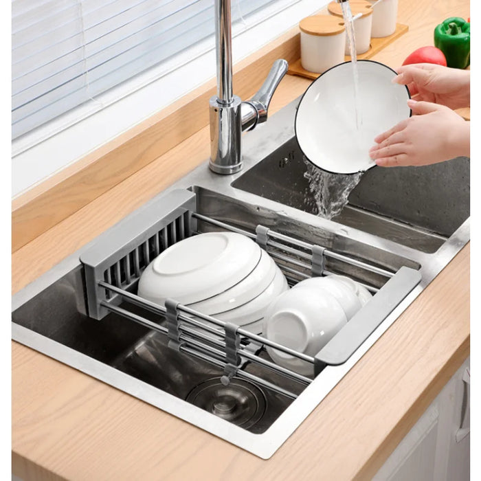 Adjustable Stainless Steel Extension Sink Rack — Foldable Dish & Fruit Drainer