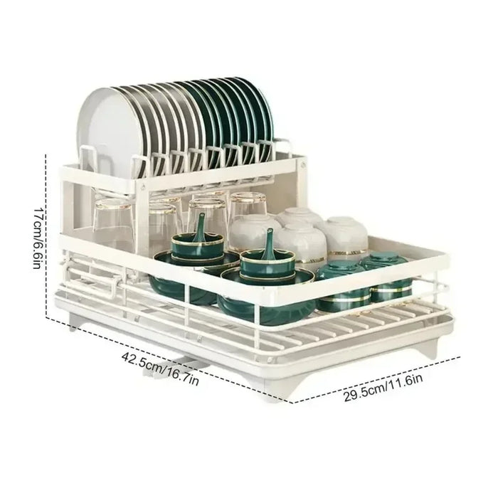Adjustable Double-Layer Dish & Bowl Drainer – Space-saving Kitchen Rack