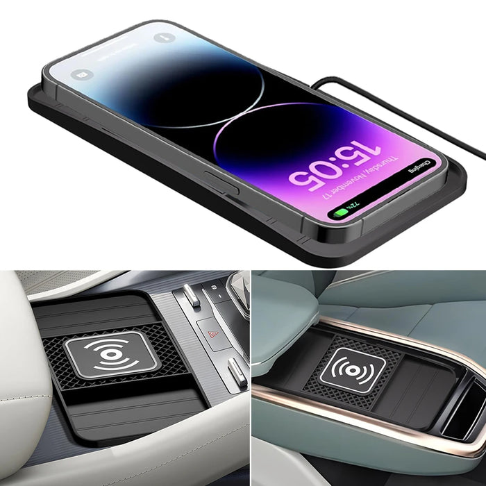 15W Fast Wireless Charging Pad – Non-slip Car Mat, USB-powered (Type-C or USB)