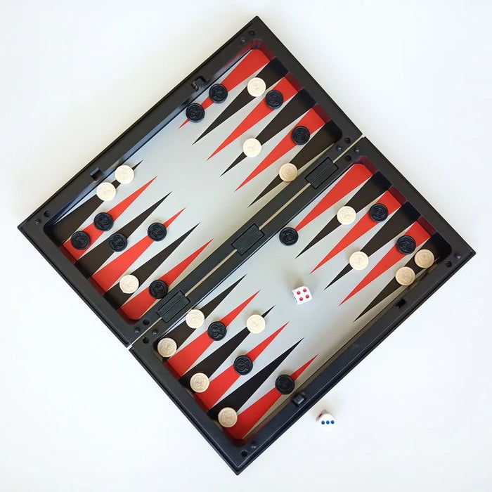 25cm Foldable Magnetic 3-in-1 Game Board — Chess, Checkers & Backgammon