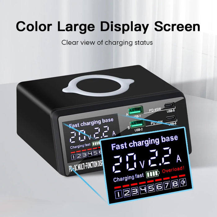 110W 8-Port USB Charging Station — 45W PD USB-C, QC3.0 & 15W Wireless (GaN)