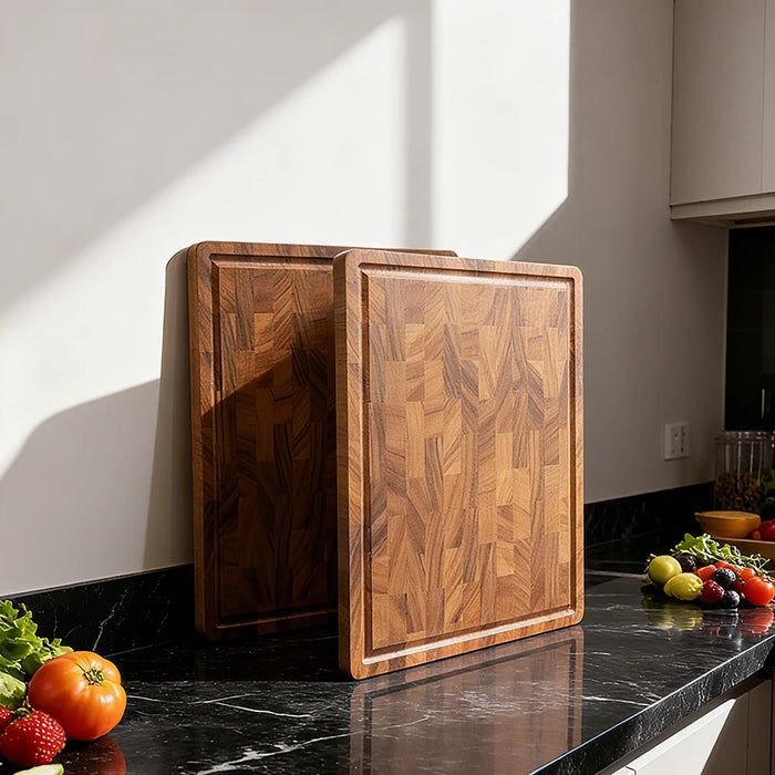 Walnut End-Grain Cutting Board with Handle — 42×30cm Rectangular Butcher Block