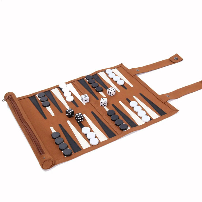 Roll-Up Backgammon Travel Set – Portable Classic Board Game for Family & Friends