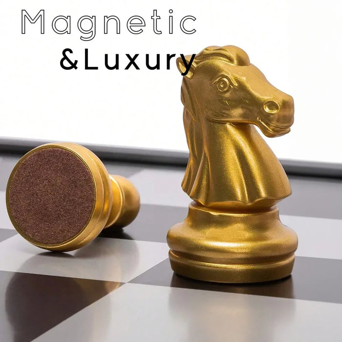 Magnetic Folding Chess Set — Gold & Silver Pieces, Portable Travel Board (7.5 in & 9.8 in)