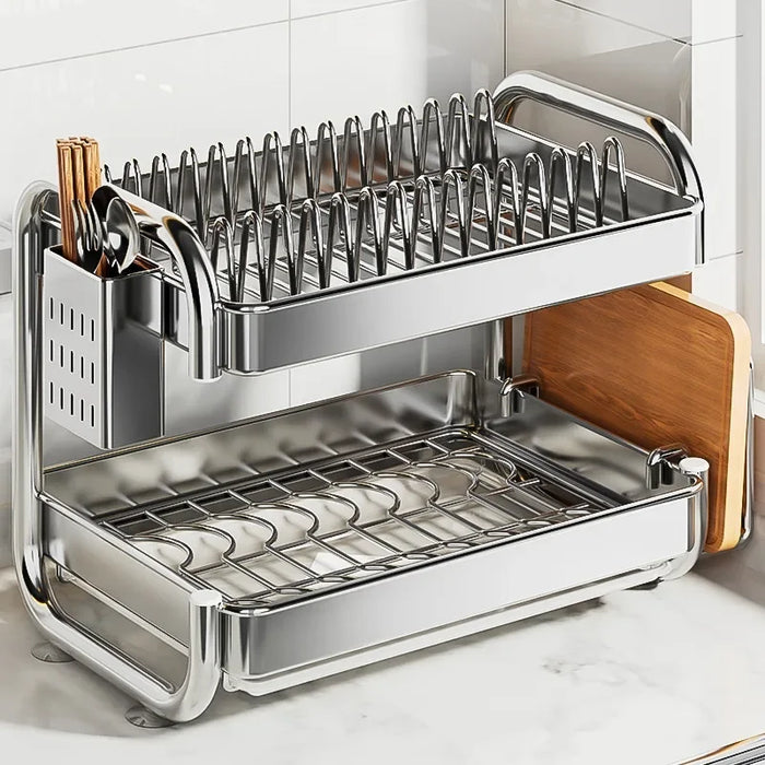 2- or 3-Tier Stainless Steel Dish Rack — Deep Plate & Bowl Drainer
