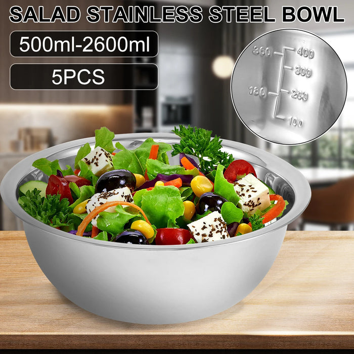5-Piece Stainless Steel Nesting Mixing Bowl Set — 5 Sizes for Cooking, Baking & Storage