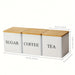 Set of 3 Metal Canisters with Bamboo Lids — 500ml (Coffee, Tea, Sugar)