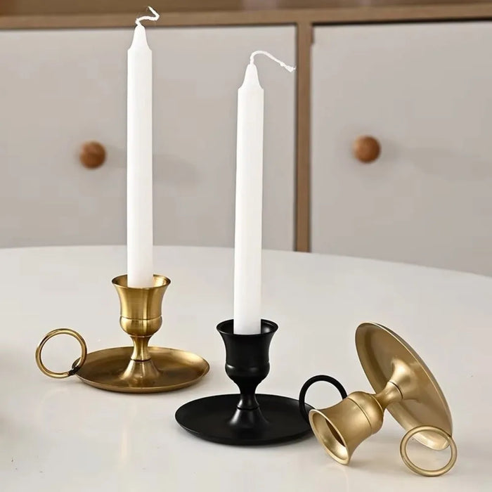 Retro Metal Candle Holder with Handle — European-Style Centrepiece for Dining Table, Weddings & Festive Décor