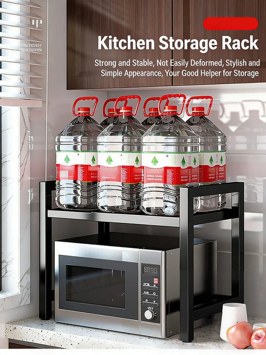 Rustproof Adjustable Kitchen Storage Rack 40–60cm with Hooks — Space‑saving Microwave Shelf