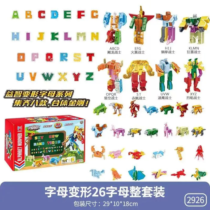 GUDI 26-piece A–Z Transforming Alphabet Robot & Dinosaur Building Block Toys