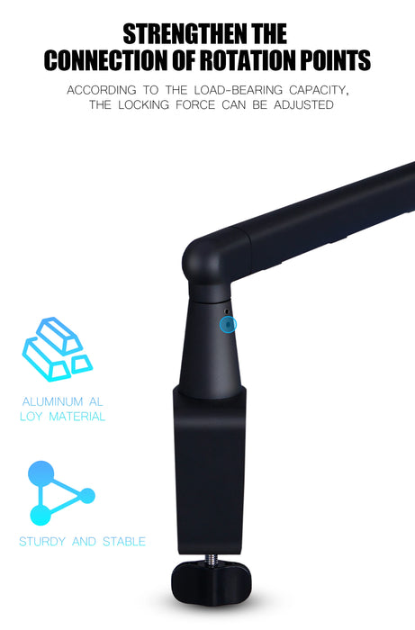 Heavy-Duty Microphone Desk Arm Stand Kit — Adjustable Boom, Pop Filter & Windscreen (Black)