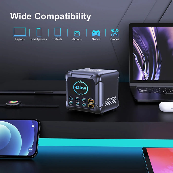 420W GaN PD3.1 PPS Fast Charging Station with Digital Display — up to 140W USB‑C