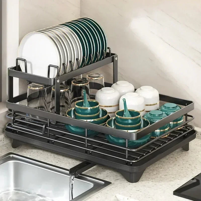 Adjustable Double-Layer Dish & Bowl Drainer – Space-saving Kitchen Rack