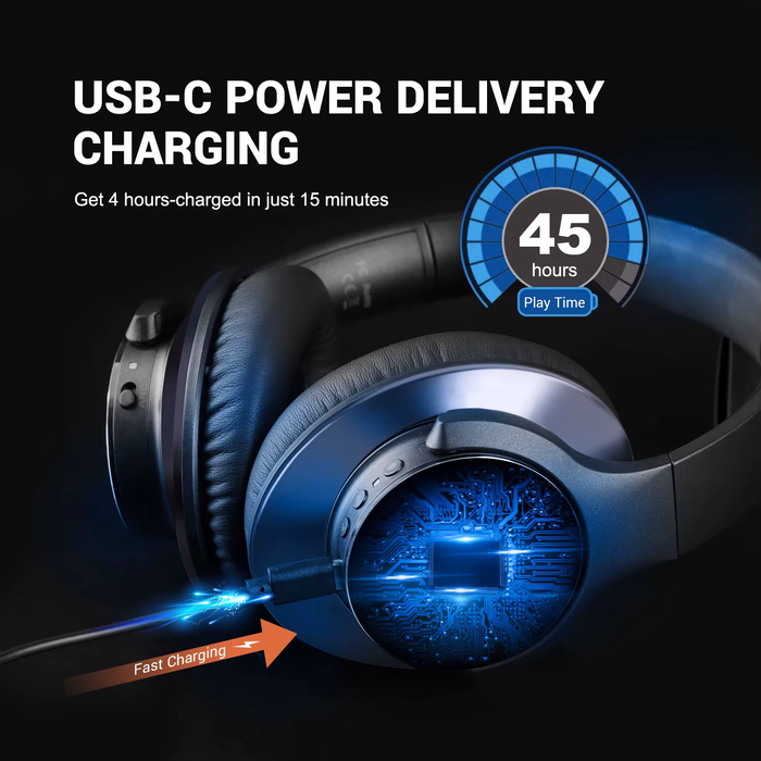 Oneodio A Series - Bluetooth 5.0 Active Noise Cancelling Wireless Headphones - Built-in Microphone, Type C Charging & Carry Case - Extended 2 Year Warranty Included