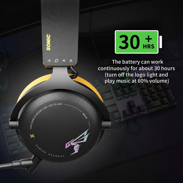 SOMiC G-serie - Draadloze gamingheadset met afneembare microfoon - 3 verbindingsmodi: Bluetooth, 2.4G USB-dongle, bedraad 3,5 mm - Compatibel met PS5 / PS4 / pc / computer / telefoon / XBOX / switch