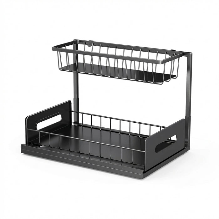 2-Tier Pull-Out Under-Sink Storage Rack – Sliding Cupboard Organiser