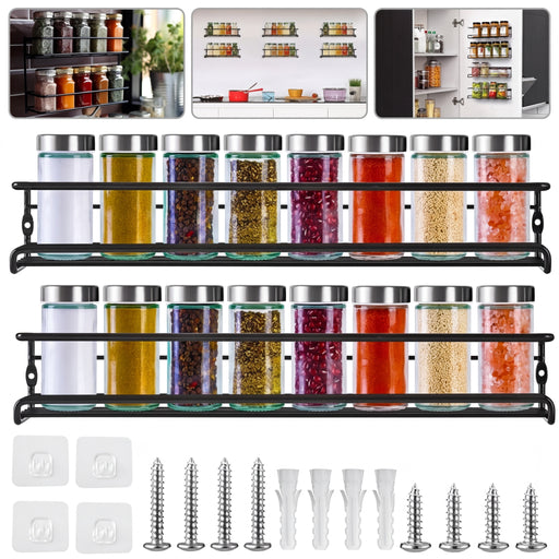 2 or 4‑Pack Spice Jar Rack – Kitchen Cupboard Door & Wall Organiser