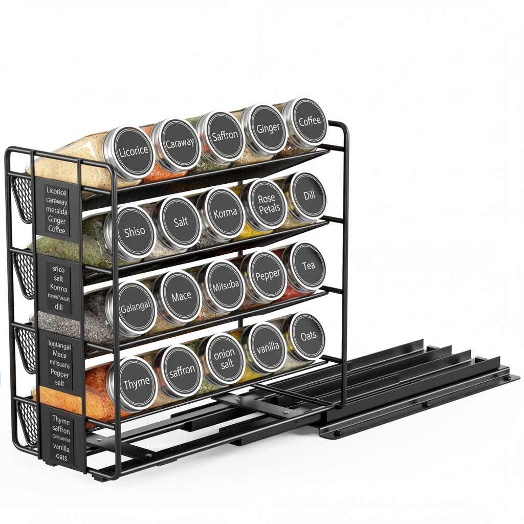 Slide Spice Rack Organizer — 2- or 4-Tier Pull-Out Metal Spice Drawer for Kitchen & Dining
