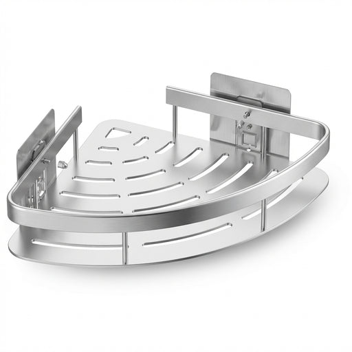 Aluminium Corner Bathroom Shelf – Adhesive Triangle Shampoo Holder (Silver, 2pcs)