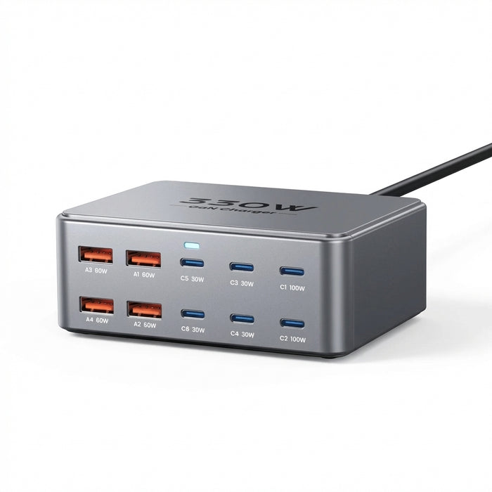 330W 10‑Port GaN USB‑C Charger — Dual 100W PD3.0/PPS Fast Charging Station
