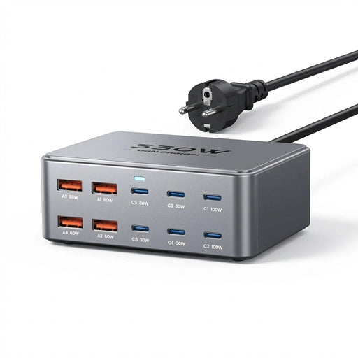 330W GaN 10‑Port USB Charger — 2×100W USB‑C, PD3.0/PPS/QC3.0, for MacBook Pro & iPhone 15/16