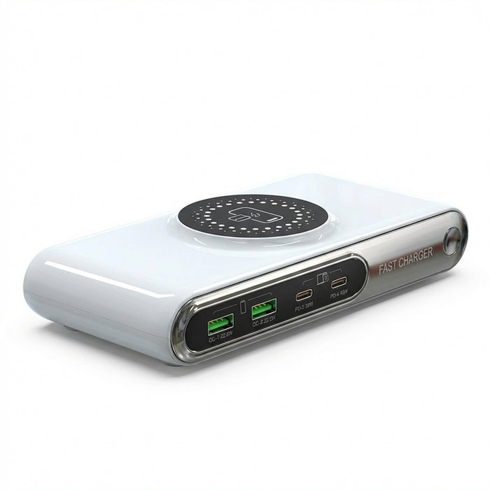 5-in-1 USB-C Charger Station 72W — 4-Port + Magnetic Wireless (PD45W) with LED colour nightlight F9A