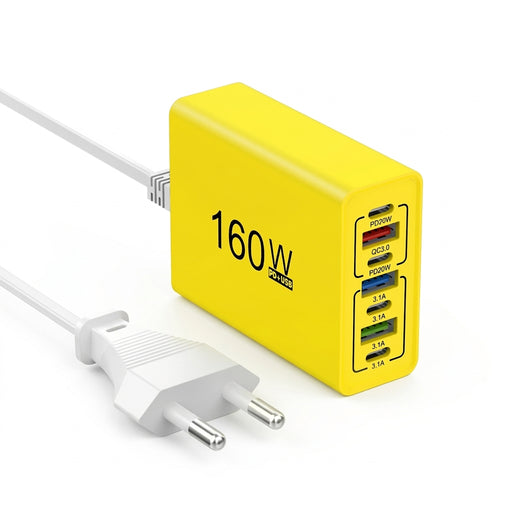 7-in-1 160W USB Charging Station – PD Type-C & USB-A, EU/US Plug, iPhone/Samsung/Xiaomi Compatible
