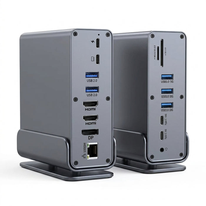 15‑in‑1 USB‑C Docking Station — Dual HDMI & DP 4K@60Hz, PD100W, Gigabit Ethernet, SD/TF, Audio