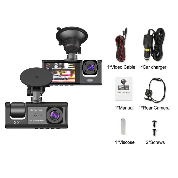 1080P Car Dash Cam — 2/3‑Channel Front, Inside & Optional Rear Camera with Night Vision