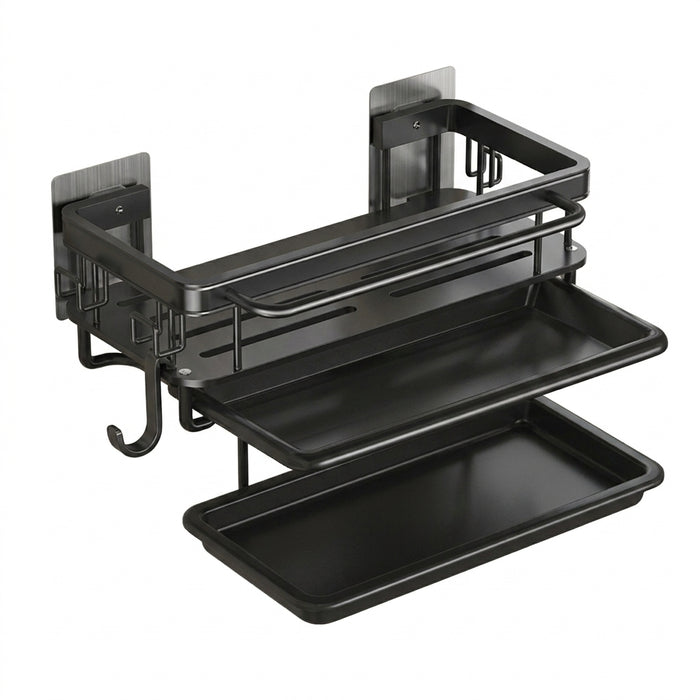 Aluminium Kitchen Sink Drain Rack with Tray — Soap, Sponge & Dishcloth Holder