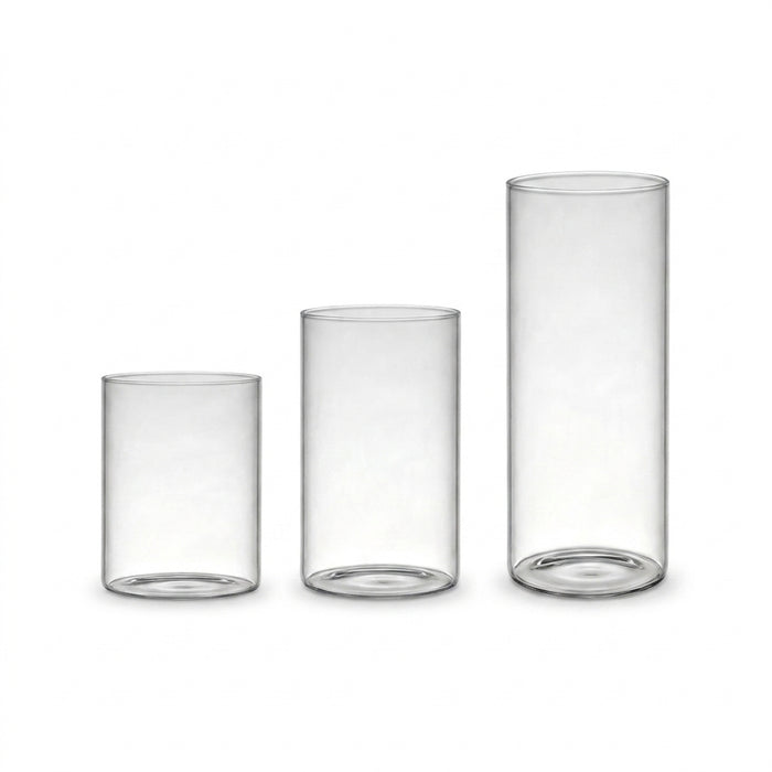 Clear Cylinder Glass Candle Holder – Lead‑Free Calcium Sodium Glass, Multiple Sizes (Candles Not Included)