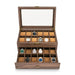 24-Slot Watch Box — Brown PU & Wood Display Case with Glass Lid