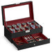 2-Tier Watch Box with Glass Lid — Holds 12 Watches, Lockable Drawer