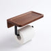 Wooden Toilet Roll Holder with Shelf — Wall-mounted, Rustproof Matt Black