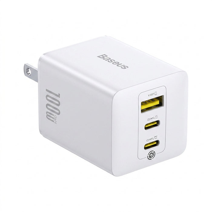 Baseus 100W GaN 3‑Port Fast Charger — 2x USB‑C + USB‑A, PD/QC/PPS