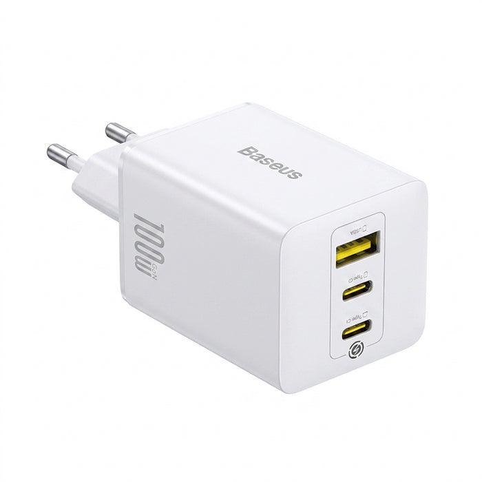 Baseus 100W GaN 3‑Port Fast Charger — 2x USB‑C + USB‑A, PD/QC/PPS