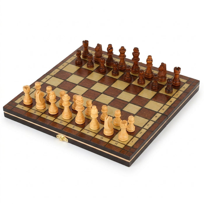 Retro 3-in-1 Wooden Chess Set — Foldable Chessboard with Checkers & Backgammon