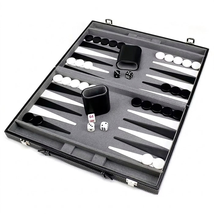 Classic Backgammon Set with PU Leather Folding Case – Portable Travel Game
