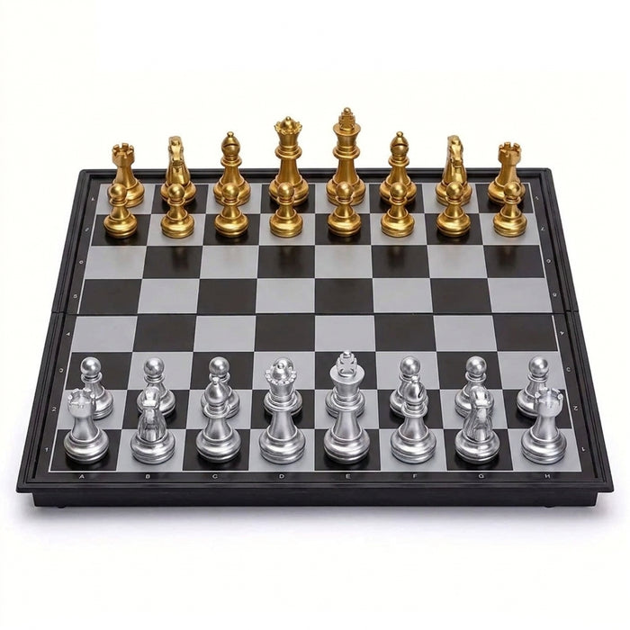 Magnetic Folding Chess Set — Gold & Silver Pieces, Portable Travel Board (7.5 in & 9.8 in)