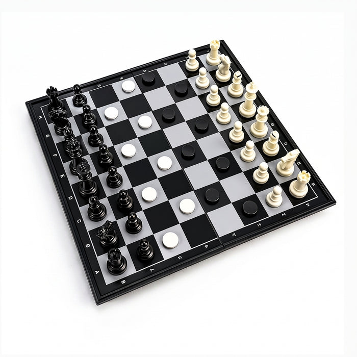 3-in-1 Folding Chess, Checkers & Backgammon Set — Portable Travel Board (4 Sizes)