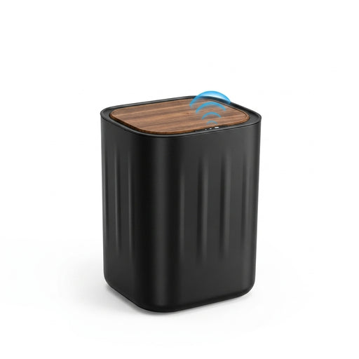 27L Sensor Bin with Built-in Bag Ring — Wood-Grain ABS