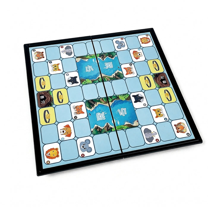 Folding Magnetic Animal Chess Board - 24.8 x 25cm Portable Travel Game for Ages 5+