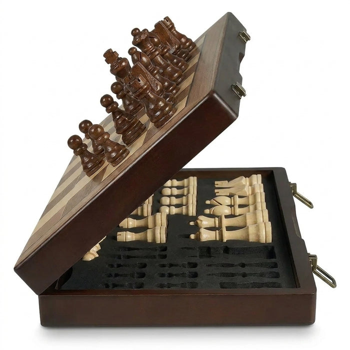 39.3cm / 15.47in Magnetic Wooden Folding Chess Set with 2 Extra Queens – Travel & Tournament