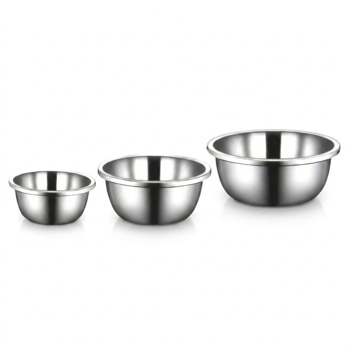 Stainless Steel 3-Piece Thick Round Basins — 18/26/36 cm
