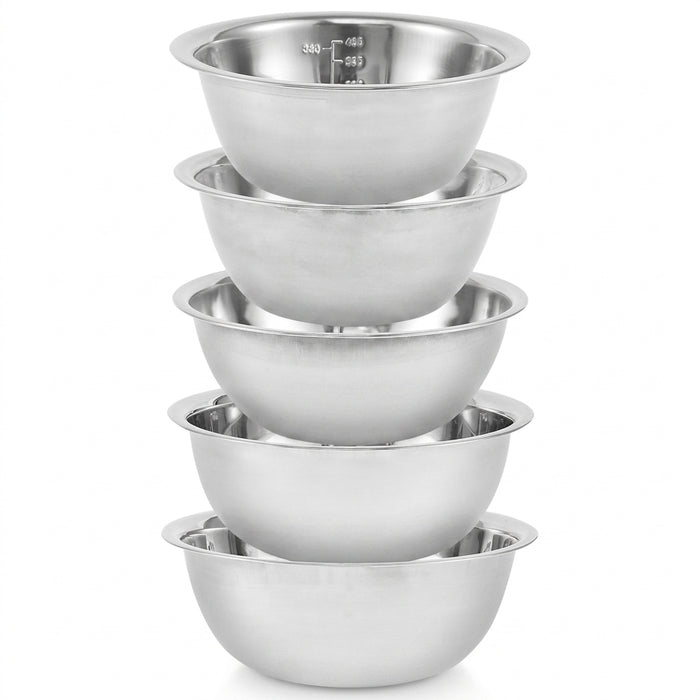 5-Piece Stainless Steel Nesting Mixing Bowl Set — 5 Sizes for Cooking, Baking & Storage