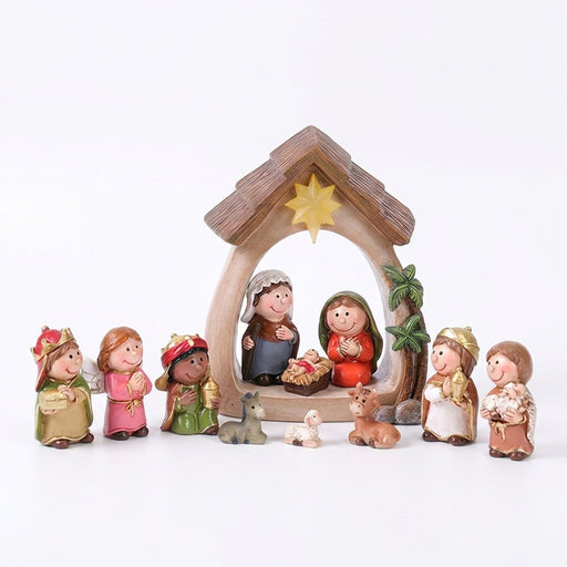 12-Piece Resin Christmas Nativity Figurine Set with LED Lights