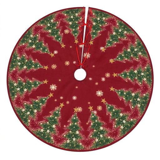 Christmas Tree Skirt with Snowflakes and Pine Branches